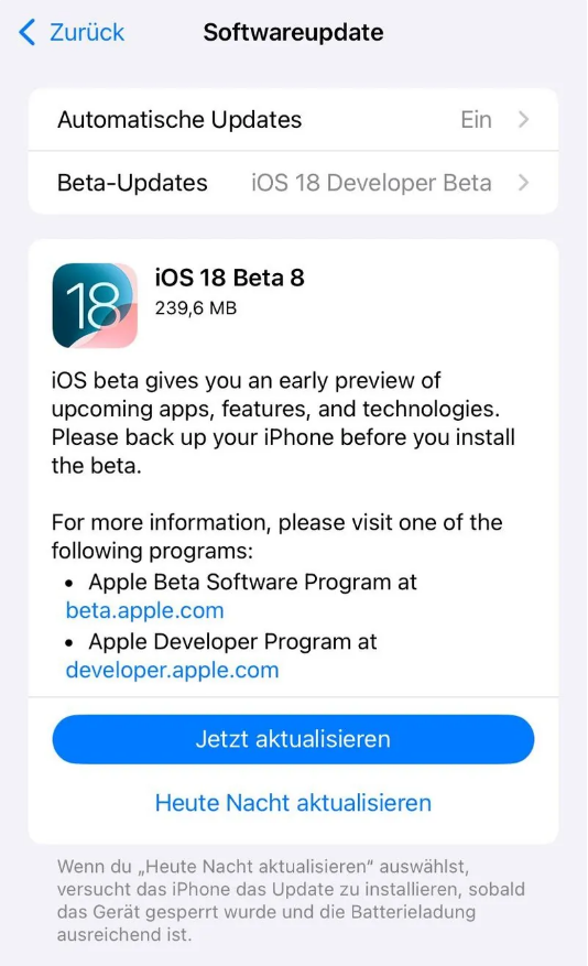 鄂城苹果手机维修分享苹果 iOS / iPadOS 18 开发者预览版 Beta 8 发布 